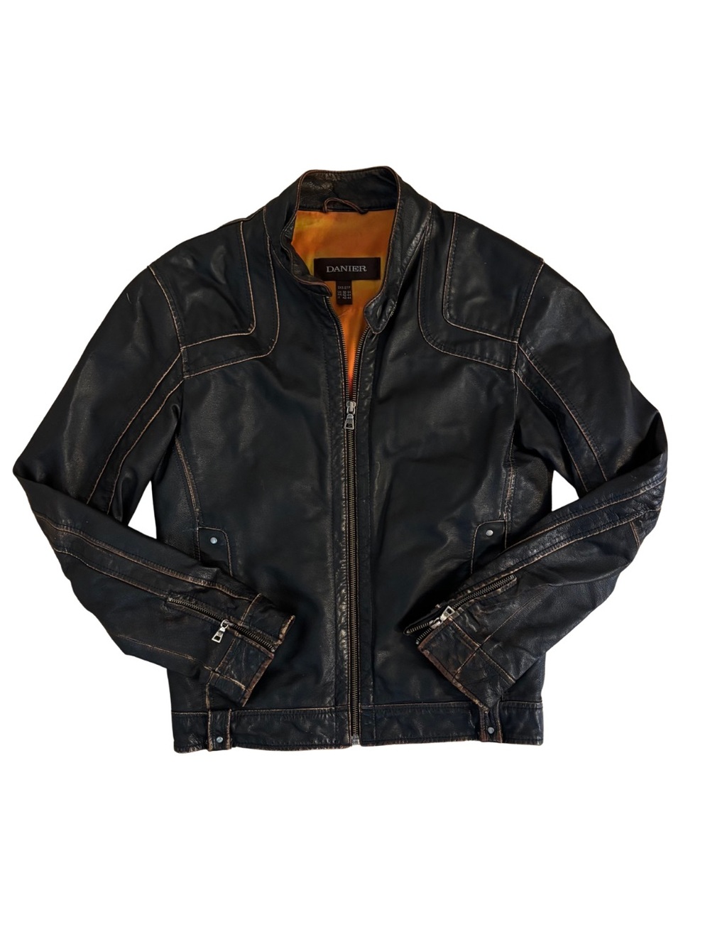 2000’s Danier Black Leather Zip Jacket - Tabasco
